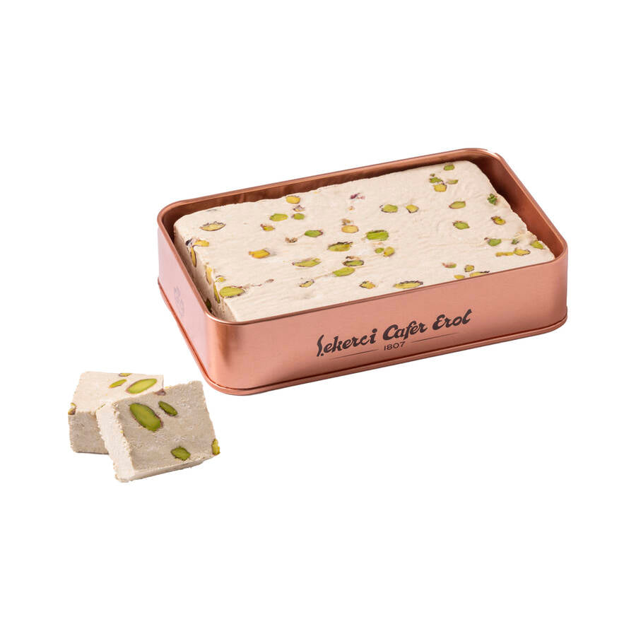 Pistachio Tahini Halva in Bronze Tin 500 G.