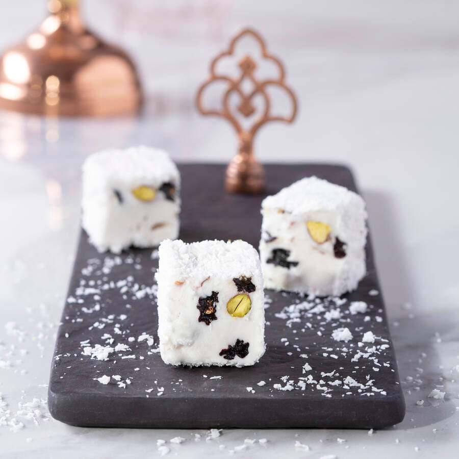 Authentic Coconut Coated Raisin and Pistachio Pasha Wick Turkish Delight 1 Kg.