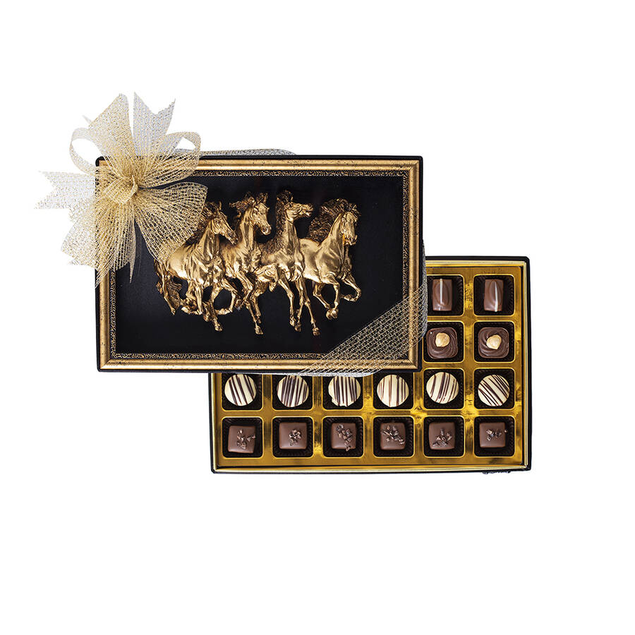 Handmade Special Chocolate in Gold Horses Framed Box