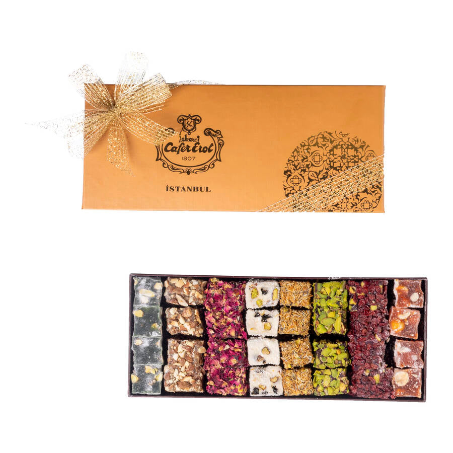 Handcrafted Special Turkish Delight in Vertical Gold Box 680 G.