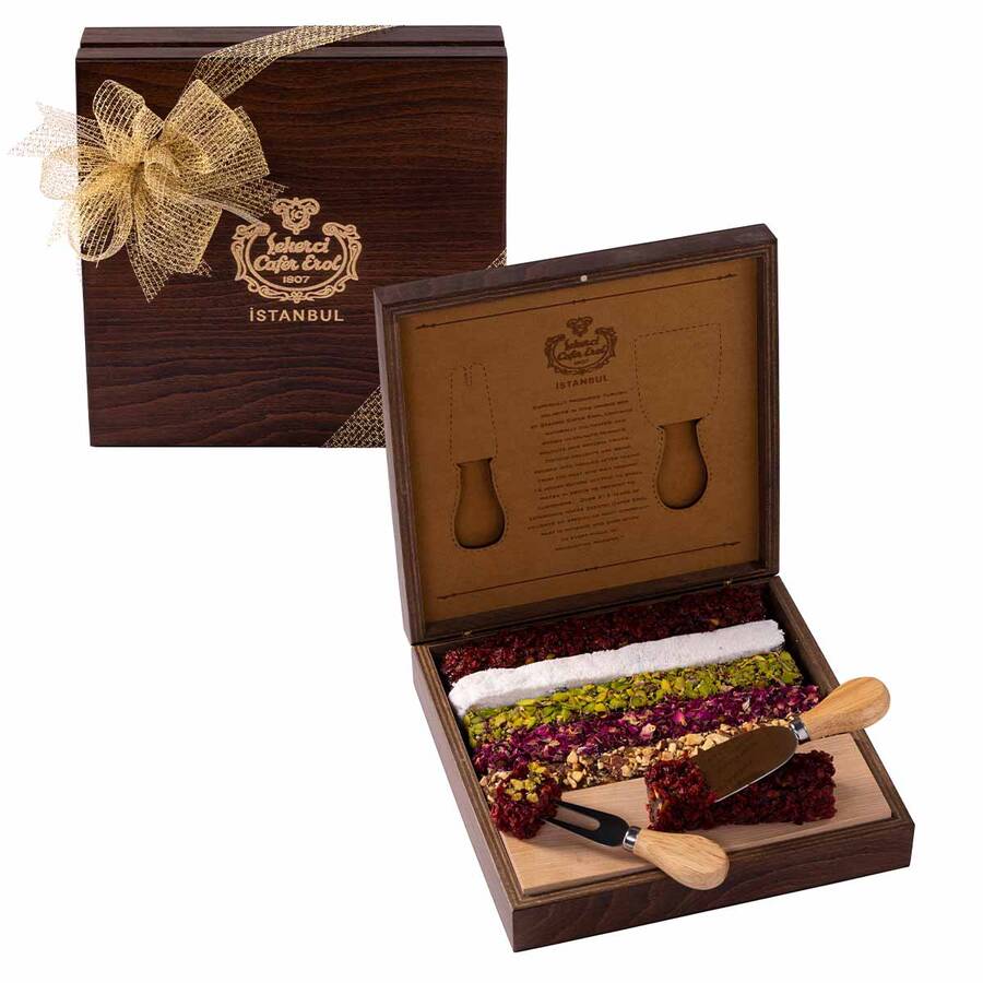 Limited Edition Handcrafted Wooden Turkish Delight Box with Knife