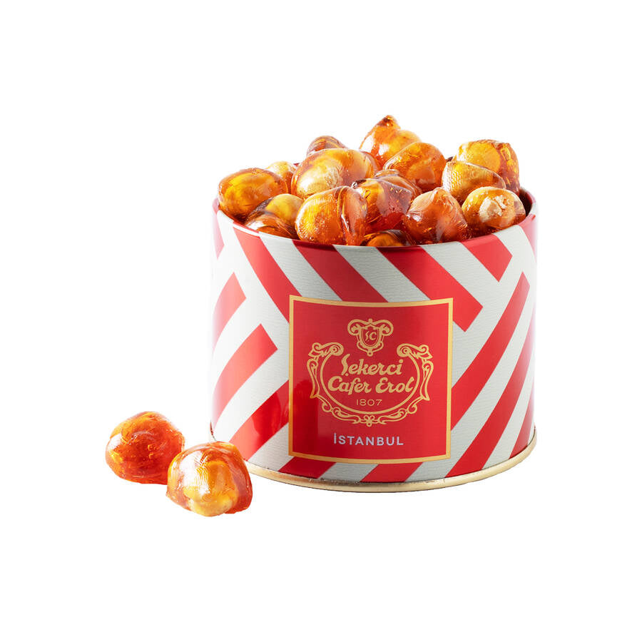 Hazelnut Flavored Rock Candy in Crystal Lid Tin Box