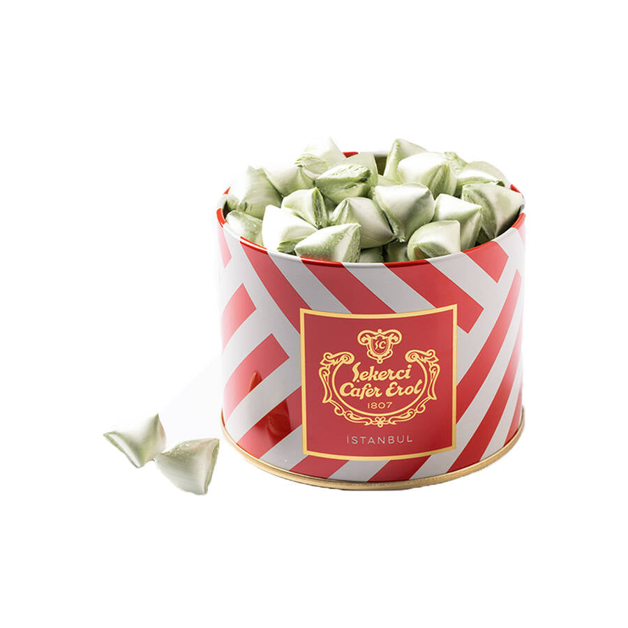 Mint Flavored Rock Candy in Crystal Lid Tin Box 350 G.