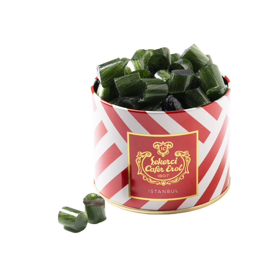 Mint and Lemon Flavored Rock Candy in Crystal Lid Tin Box 350 G.