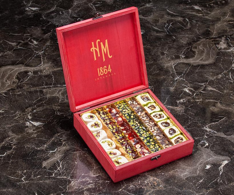 Premium Mixed Turkish Delight in Red Wooden Box