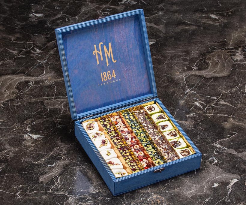 Premium Mixed Turkish Delight in Blue Wooden Box