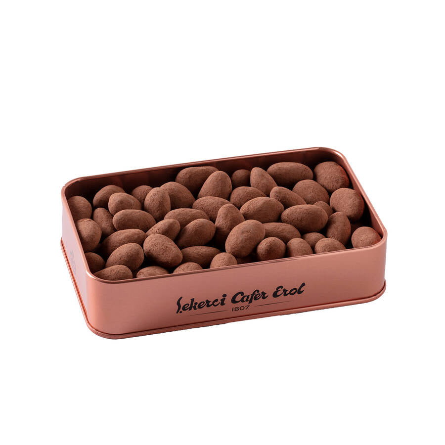 Princess Cocoa and Cinnamon Covered Almond Gourmet Blend Dragee in Bronze Tin 300 G.