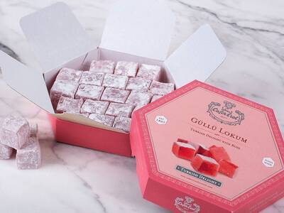 Deluxe Rose Turkish Delight in Hexagonal Gift Box