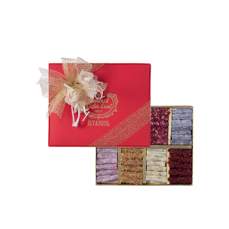 Traditional Mixed Finger Turkish Delight in an Eight Compartment Red Box