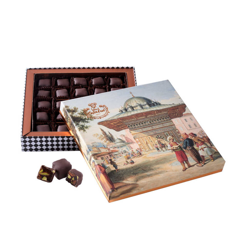 Chocolate Covered Turkish Delight with Pistachio in Ottoman Gift Box